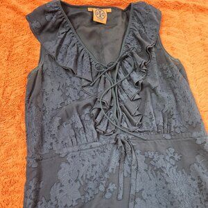 Tory BURCH Silk dress with lace up and ruffled neck...